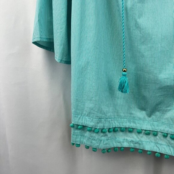 Rafaella Weekend 3/4 Sleeve Cold Shoulder Striped Blouse Womens Large Tassels - Picture 5 of 8